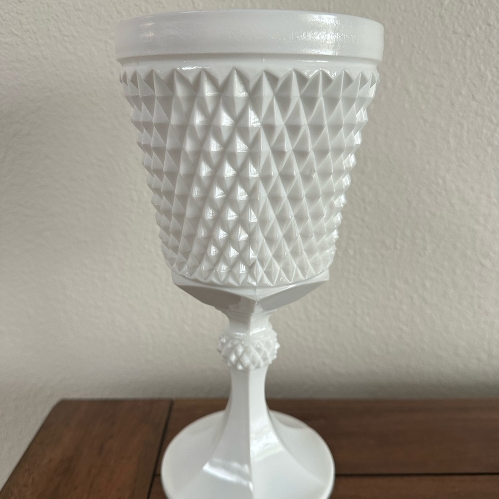 Vintage Indiana Glass Milk Glass Tiara Diamond Point Apothecary Jar